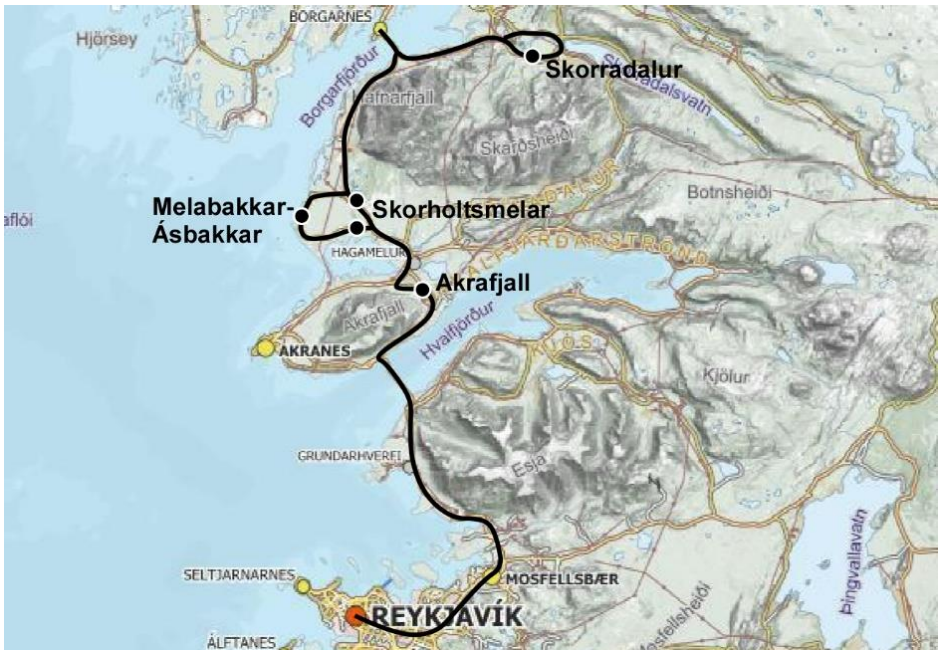 Map showing the route and stop of the 2022 NORDQUA excursion